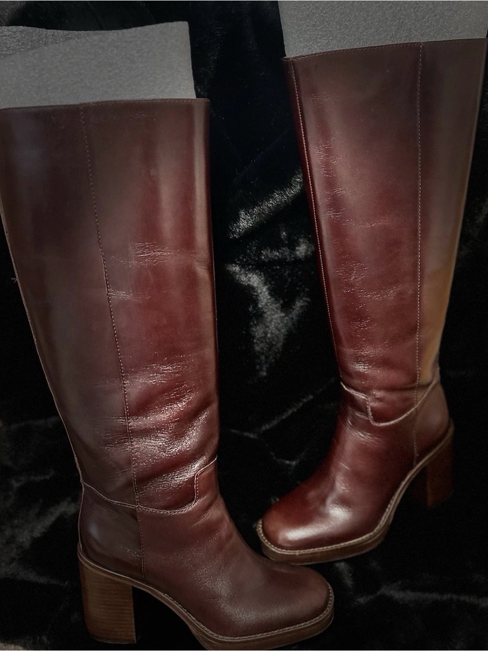 Vince Camuto Tall Leather Block Heel Boots - Deep Burgundy